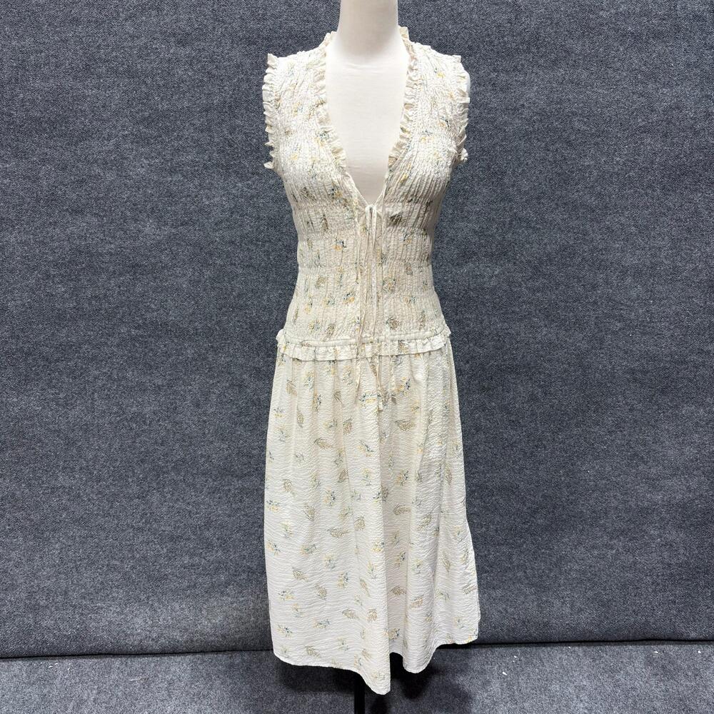 Rails Dress Womens XS White Dion Floral Smocked Ruffle V Neck Midi Sundress